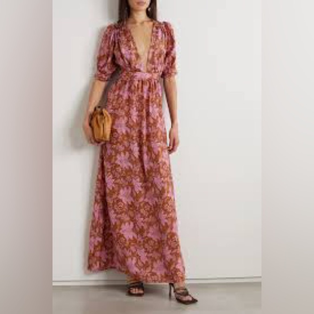 Hannah Artwear Surya Open-back Floral-print Silk-habotai Maxi Dress size 3 US L